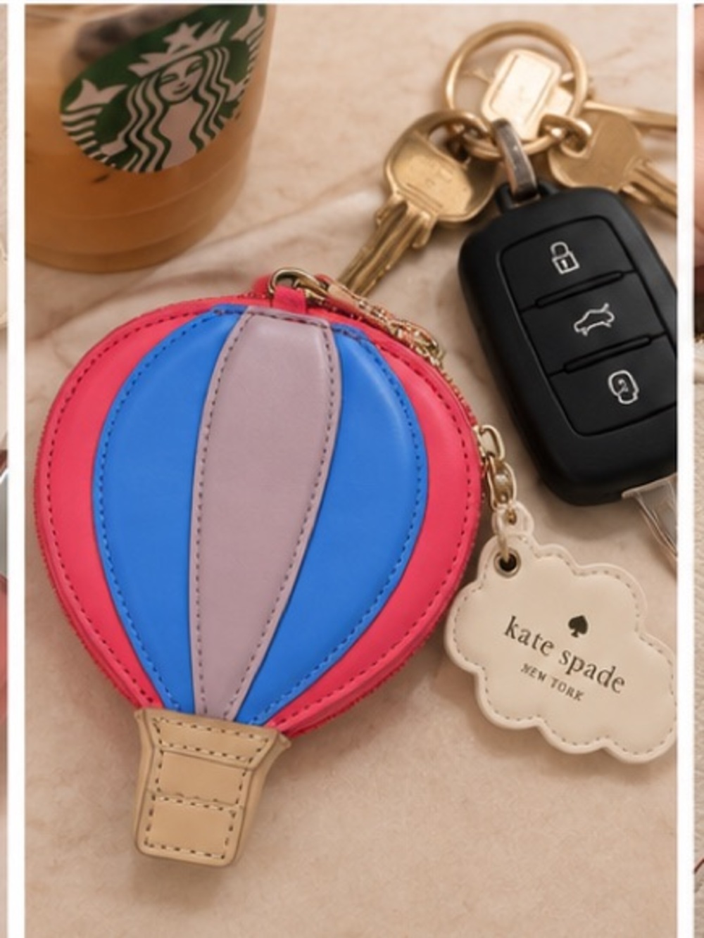 kate spade Hot Air Balloon Coin Purse - Pink, Blue, Lilac, Tan 100% leather RARE - Picture 4 of 14
